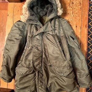 Men's Military Style Olive Jacket with Fur Trim